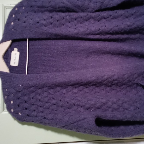 Women's Dreamers S/M grey-blue wicker braided long dbl pocket cardigan sweater - Picture 3 of 8